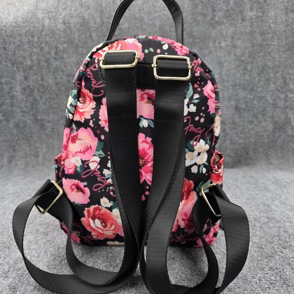 Juicy Couture Backpack Womens Mini Black Floral Rose Print Casual Daypack Zip - Picture 4 of 14